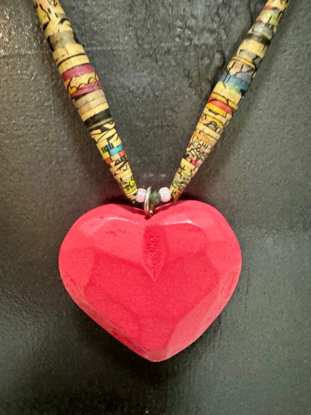 Custom Wood Heart with Anime Beads  Necklace- The Only One - Art by Angela